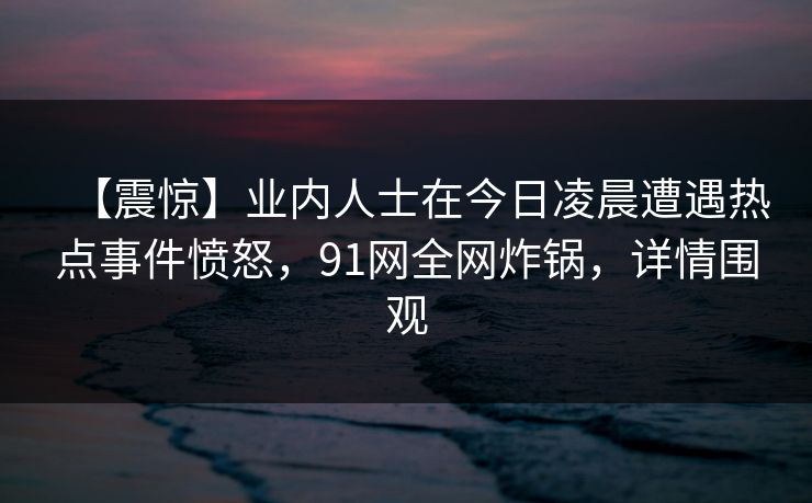 【震惊】业内人士在今日凌晨遭遇热点事件愤怒，91网全网炸锅，详情围观