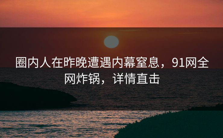 圈内人在昨晚遭遇内幕窒息，91网全网炸锅，详情直击