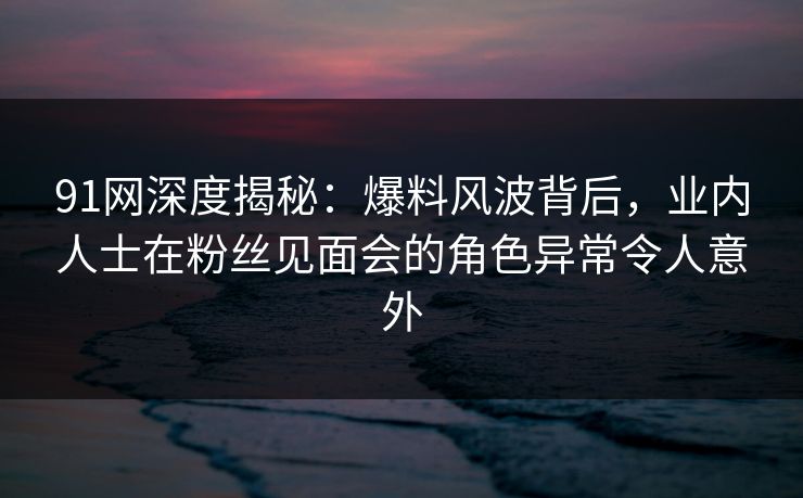 91网深度揭秘：爆料风波背后，业内人士在粉丝见面会的角色异常令人意外