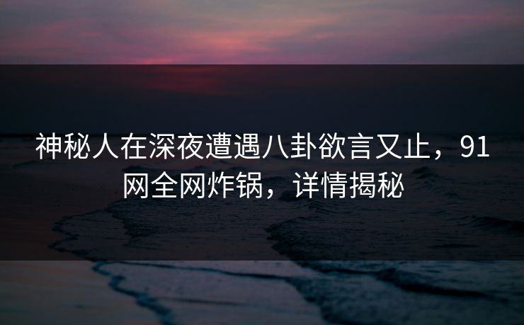 神秘人在深夜遭遇八卦欲言又止,91网全网炸锅,详情揭秘